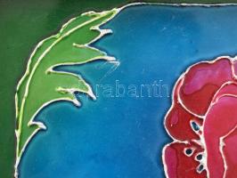 KJ jelzéssel: Pipacsok. Ólomüveg. Kézel festett. Keretben. 40x21 cm,