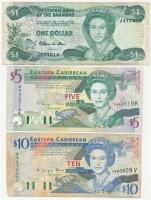 Bahamák 1984. 1$ + Kelet-Karibi Államok 2003. (DN) 5$ + 10$ T:III  Bahamas 1984. 1 Dollar + East Caribbean States 2003. (ND) 5 Dollars + 10 Dollars C:F
