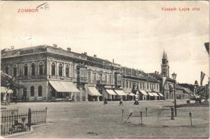 1910 Zombor, Sombor; Kossuth Lajos utca, Vranits Mladen Pilseni "Ősforrás" sörház és sörcsarnok, Kollár József üzlete / square, beer hall, shops