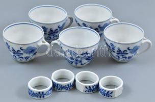 Tirschenreuth hagyma mintás porcelán kávés csészék aljjal 5 db. Máz alatti kék festéssel. Jelzett, hibátlan.