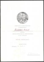 1975 Bp., Eötvös Loránd-díjat adományozó oklevél Rödönyi Károly (1911-1995) miniszter aláírásával