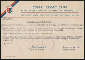 1957 Bp., Zsolt Róbert újságíró szerződése a Csepel sportklubbal