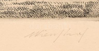 Wieszt József (1951-2007): Füzéri vár. Rézkarc, papír, jelzett, számozott (86/100), üvegezett fa ker...