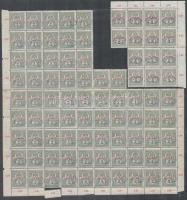 Debrecen 1919 86 db Sürgős bélyeg 2 ívdarabban, benne lemezhibák, eltolódások, Bodor vizsgálójellel (205.000+) / 86 stamps in 2 units. Signed: Bodor