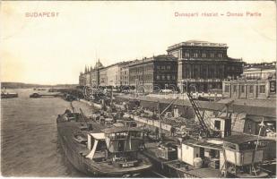 1911 Budapest V. Dunaparti részlet, Lánchídi teherhajó kikötő, DDSG uszály