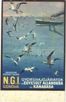 Gyorshajójáratok az Egyesült Államokba és Kanadába. Navigazione Generale Italiana NGI Genova / Italian shipping company advertisement card