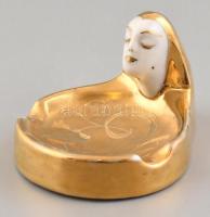 Drasche arany női fejes hamutartó. Kézzel festett, jelzett (Horn A) kopással 10x8 cm