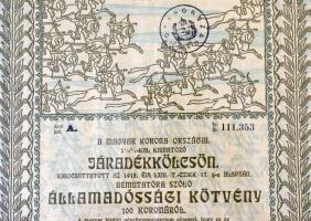 Budapest 1915. "A magyar korona országai 5 1/2%-kal kamatozó Járadékkölcsön" államadóssági...