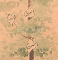 cca 1900 (?) nemes Maléter család származási fája (családfája). Akvarell, papír. Jelzés nélkül. Folt...