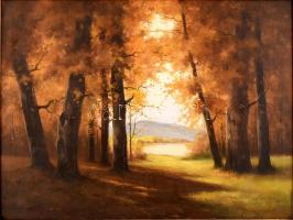 Berceli (?) jelzéssel: Őszi erdő. Olaj, vászon, restaurált. Dekoratív, sérült keretben, 61×80 cm