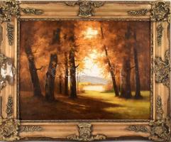 Berceli (?) jelzéssel: Őszi erdő. Olaj, vászon, restaurált. Dekoratív, sérült keretben, 61×80 cm