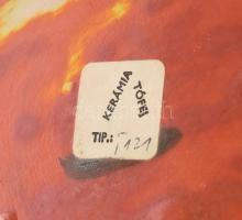 Tófej kerámia madaras áttört váza. Mázas kerámia, kézzel festett, jelzett, hibátlan. 16x21 cm