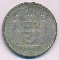 1930. 5P Ag "Horthy jobbra" T:3 patina Adamo P8
