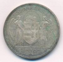 1930. 5P Ag "Horthy jobbra" T:3 patina Adamo P8