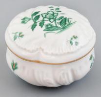 Herendi zöld virág mintás porcelán bonbonniere. Kézzel festett, jelzett, hibátlan d: 8 cm