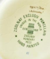 Zsolnay virág mintás áttört kaspó. Kézzel festett, jelzett (Männerné), alján mázrepedések, egyébként...