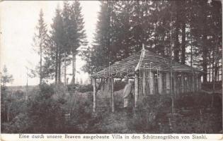 Eine durch unsere Braven ausgebaute Villa in den Schützengräben von Sianki / WWI Austro-Hungarian K.u.K. military, soldier, villa in the trenches