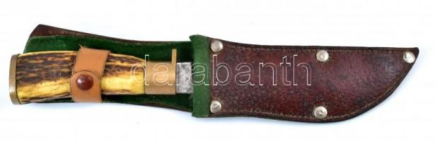 Somogyi Erdők Kaposvár vadászkés, bőr tokban, h: 22 cm