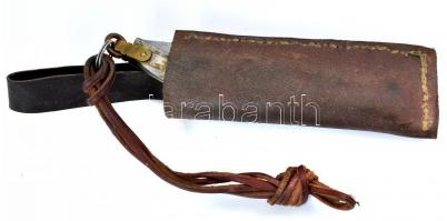 Régi bicska, bőr tokban, h: 26 cm