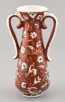 Görög mázas kerámia váza, kézzel festett, Icaros Rhodes jelzéssel, kisebb kopásnyomokkal, m: 19,5 cm