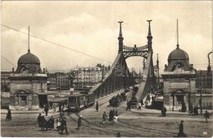 1927 Budapest, Ferenc József híd, 27-es villamos, forgalom. Hafa kiadása, Phot. Eseher