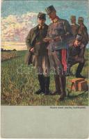 1916 Báró Lütgendorf altábornagy a cs. és kir. 31. gyaloghadosztály parancsnoka törzskarával egy ütközet vezetésénél Volhyniában. Sándor Antal zászlós hadfestőtől / WWI Austro-Hungarian K.u.K. military art postcard, Kasimir von Lütgendorf general commander with his officers coordinating a battle in Volhynia s: Sándor Antal + "K.u.K. Infanterieregiment No. 32." (EK)