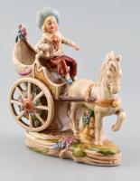 Lippelsdorf GDR porcelán rokokó lovashintó, kézzel festett, jelzett, kis kopásnyomokkal, 16,5x6x16 cm