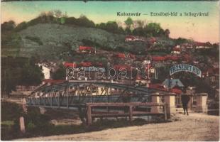 1916 Kolozsvár, Cluj; Erzsébet híd a fellegvárral. Weiszfeiler Sándor kiadása / bridge, Cetatuia