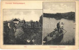 Büdöspataka-fürdő, Bizusa-Bai; villa, csolnakázás a Szamoson. Dr. Móricz Aladár amatőr felvétele / boat trip in Somser river, villa