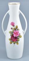 Hollóházi rózsamintás amfora váza. Matricás, jelzett, kis kopásnyomokkal, m: 35 cm