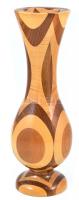 Intarziás, lakkozott fa váza, kis kopásnyomokkal, m: 35 cm