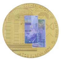 Svájc DN 1000.-banknote seit 1998 fém emlékérem 1000Fr svájci bankjegy multicolor képével (50mm) T:1 Switzerland ND 1000.-banknote seit 1998 metal commemorative medallion with the multicolor image of 1000 Francs banknote (50mm) C:UNC