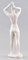 Drasche fésülködő női akt, fehér mázas, jelzett, kis kopással, m: 22,5 cm