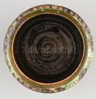 Mintás mázas kerámia kaspó, Monika jelzéssel, mázhibákkal, kis lepattanásokkal, m: 17 cm, d: 14,5 cm