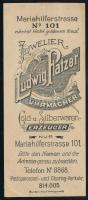 Ludwig Platzer uhrmacher, Bécs/Wien, Mariahilferstrasse N. 101, órás számolócédula, 14x5,5 cm
