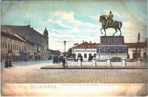 Beograd, Belgrade; Prince Michel statue eguestre / monument, shops. Joh. Pulyo (fl)