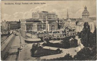 1924 Stockholm, Kungl. Teatern och Jakobs kyrka / theatre, church, tram (from postcard booklet) (EK)