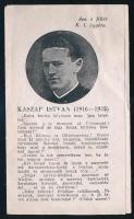 1943 Kaszap István (1916-1935) jezsuita novícius boldoggá avatásáért protezsáló kis prospektus, 12x7 cm