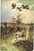 Hunter art postcard with hunting dog. K.V.B. Serie 9025. s: Heuer (EK)