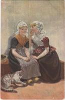 1919 Das Geheimnis / Children art postcard with cat s: Th. Grust (EK)