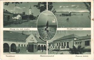 1941 Zamárdi, Községháza, római katolikus templom, fürdőegyesületi strand, fürdőzők, vasútállomás, Pannonia klubház (b)