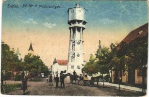 1921 Siófok, Fő tér, víztorony, lovaskocsi (vágott / cut)