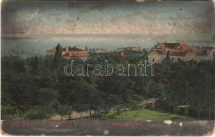 1908 Balatonfüred, Balaton-parti villasor. Balázsovich Gyula fényképész kiadása (kopott sarkak / worn corners)