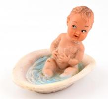 Retró gumi fürdőző kisfiú, hangot ad, foltos, kissé dohos, 16x11 cm