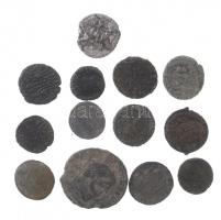 13db-os vegyes római bronz tétel, közte Köztársaság kori Ag denár és egy Br follis T:vegyes