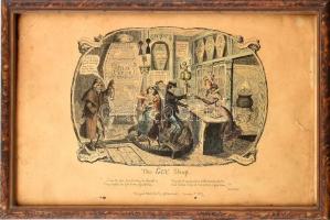 George Cruikshank (1792-1878): The Gin shop, 1829. Nyomat, papír. Sérült, kissé foltos. Üvegezett fa keretben. 24x37,5 cm