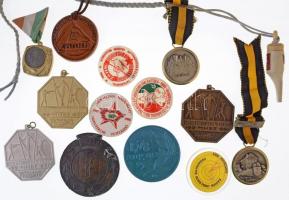 12db vegyes magyar és külföldi sportérem főleg a szocialista időszakból, közte "Összetett Honvédelmi Verseny MHSZ (Munkára, harcra kész)" Br díjérem (61x61mm) + Úttörő síp T:vegyes
