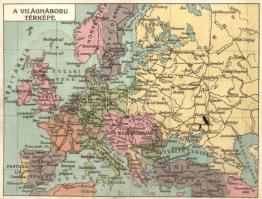 A Világháború Térképe. Lengyel Lipót műintézet kiadása. Kinyitható képeslap / Map of the First World War. Folding card