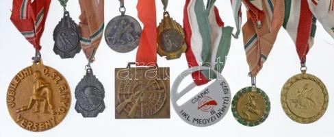 9db vegyes, főleg birkózó díjérem a szocialista időszakból, mind nyakszalaggal + 3db nyakszalag T:2,...