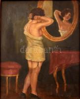 Czene jelzéssel: Női félakt tükör előtt. Olaj, karton. Üvegezett, dekoratív keretben. 39,5x29,5 cm